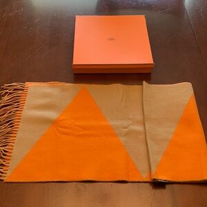 Hermes cashmere scarf in orange and camel